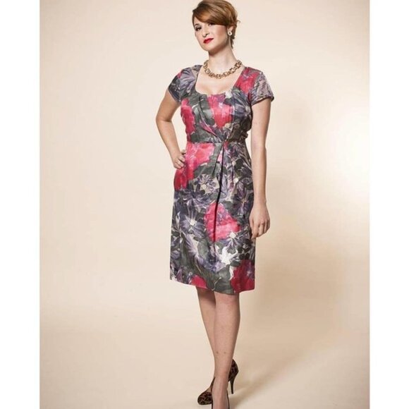 BANANA REPUBLIC Linen Blend Printed Bobbie Shift Dress Sz 0 Mad Men Collection - Picture 1 of 9